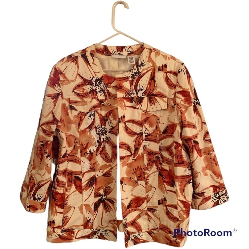 Alfred Dunner Floral Blazer Jacket. Womens 16, Fall Colors: Orange Cream Black.